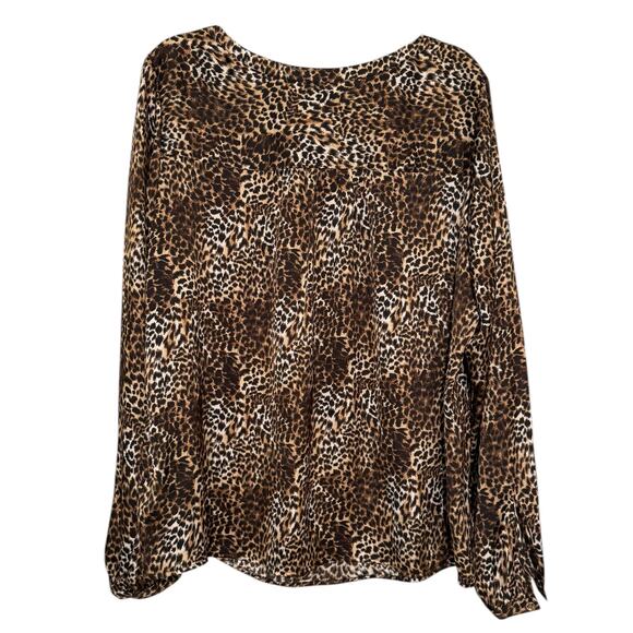 Michael Kors 16W Plus Leopard Animal Print Blouse Long Sleeve Button Detail Top - Picture 5 of 7